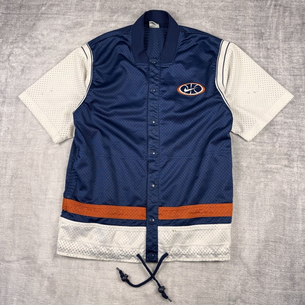 Vtg Nike‎ Jacket Mens Medium Navy Blue Mesh Warm Up 90s Shooting Shirt Snap
